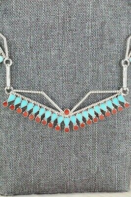 Turquoise, Coral & Sterling Silver Necklace - Fadrian Bowannie