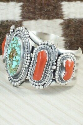 Turquoise, Coral and Sterling Silver Bracelet - Tom Lewis
