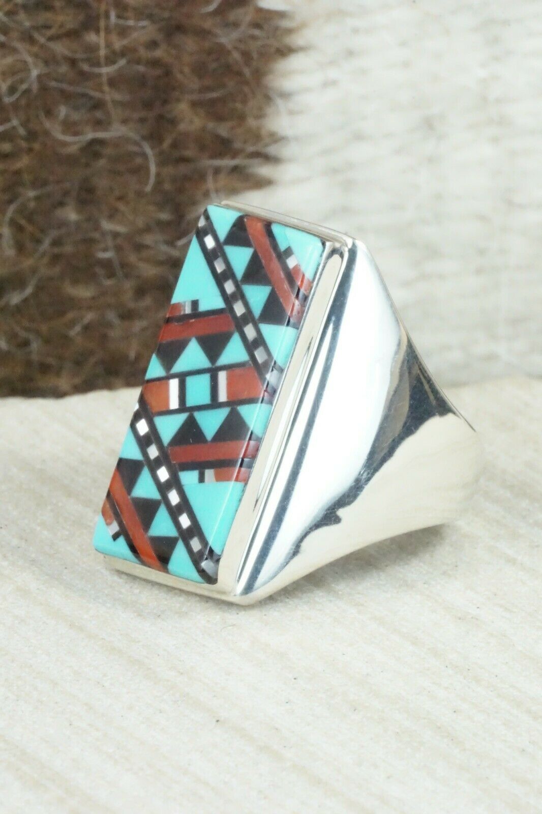 Multi Stone & Sterling Silver Ring - Herbert Kallestewa - Size 11.25