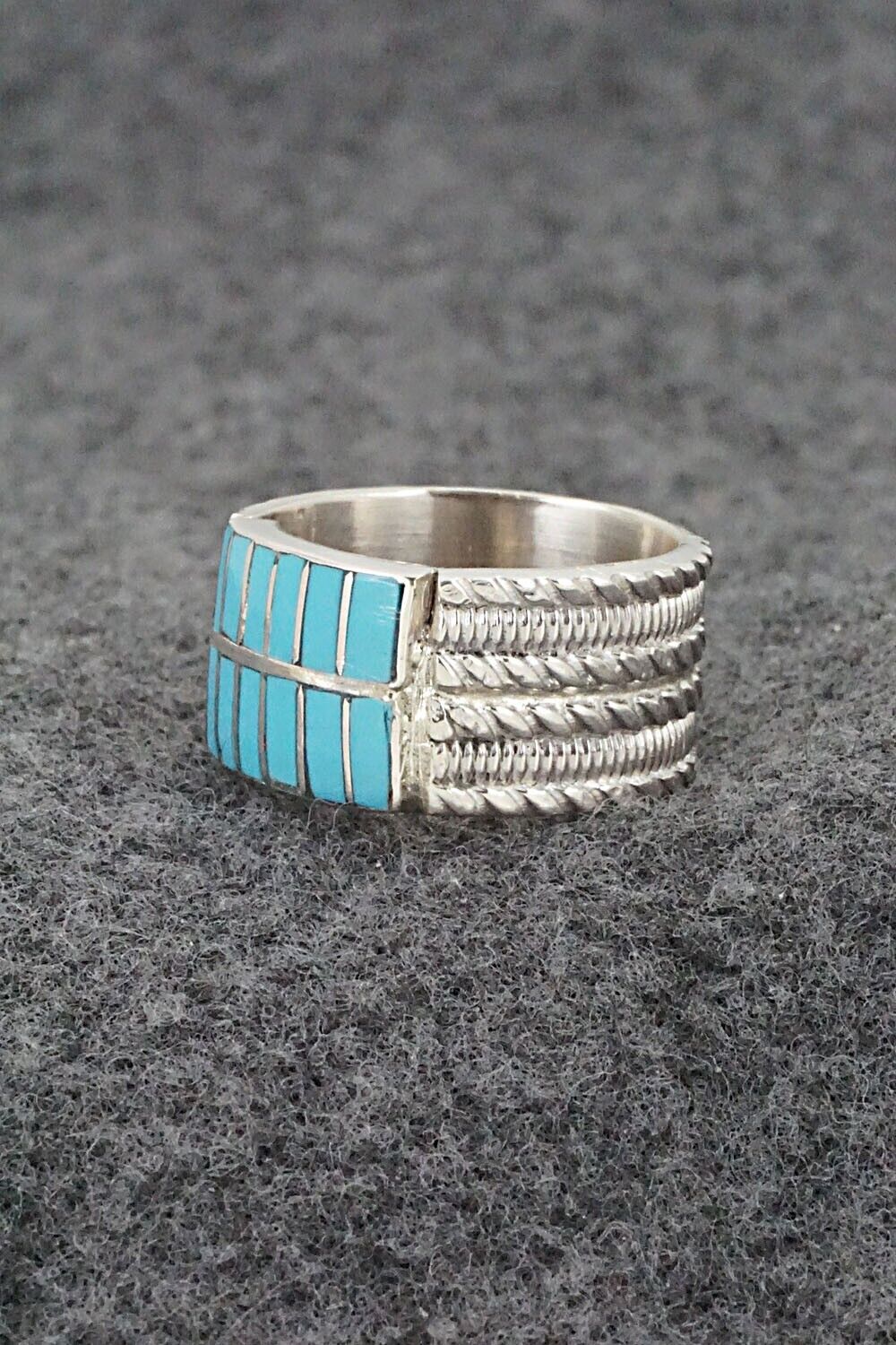 Turquoise & Sterling Silver Inlay Ring - Orlando Laweka - Size 6.5