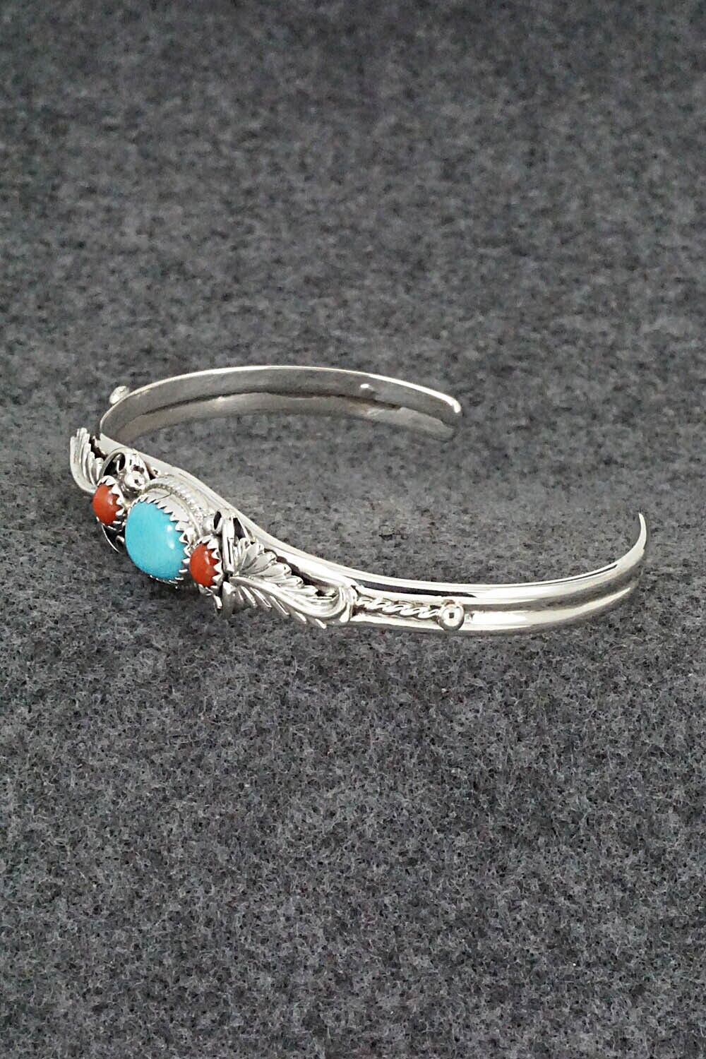 Turquoise, Coral & Sterling Silver Bracelet - Alice Rose Saunders