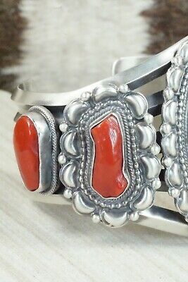 Turquoise, Coral and Sterling Silver Bracelet - Tom Lewis