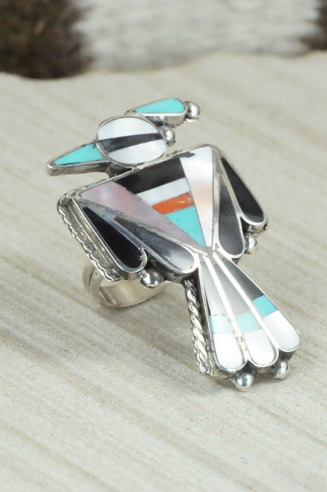 Multi Stone & Sterling Silver Inlay Ring - Delgar Cellicion - Size 5.75