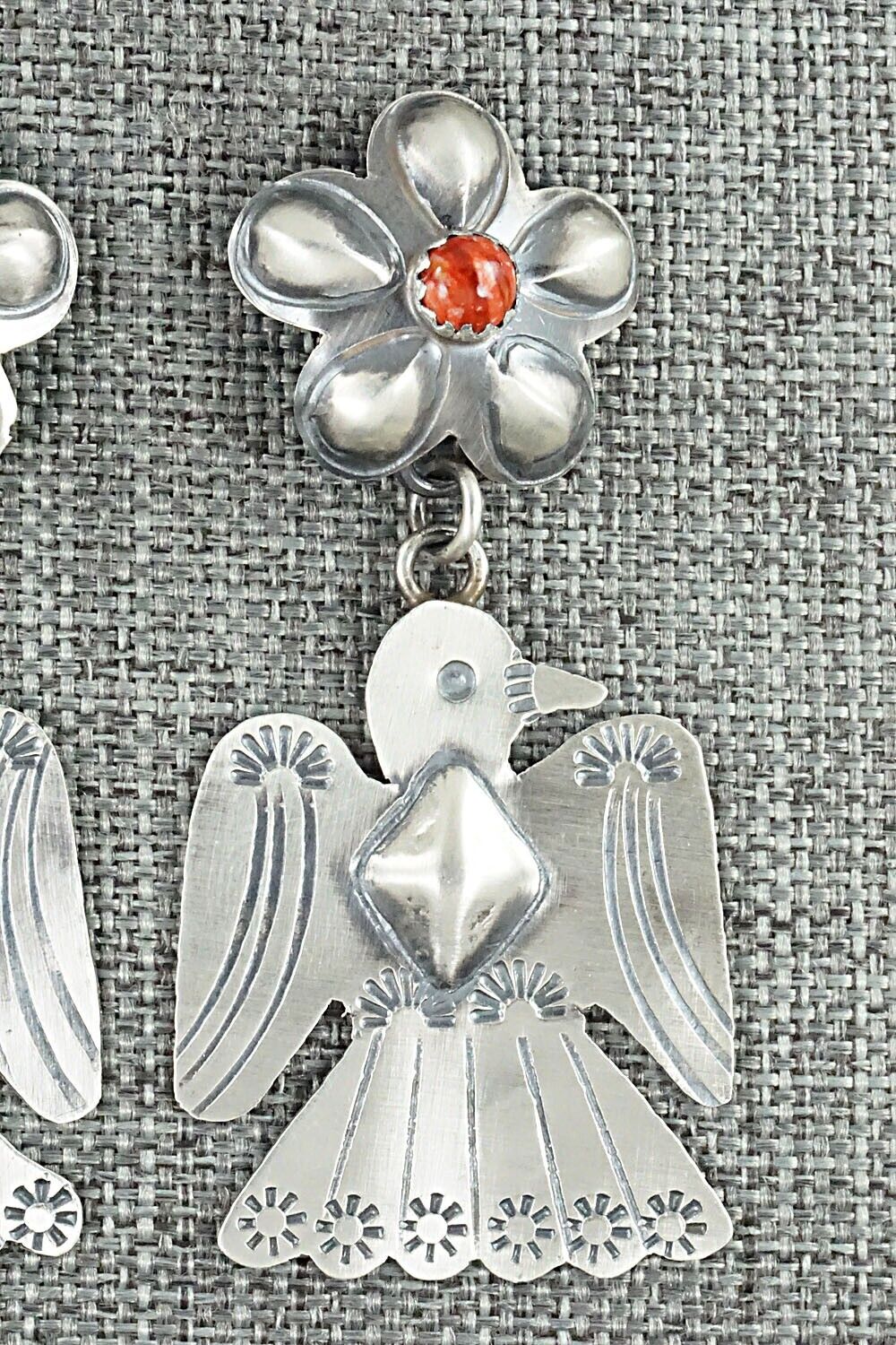 Spiny Oyster & Sterling Silver Earrings - Tim Yazzie