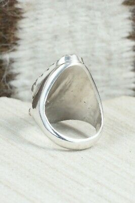 Turquoise, Coral & Sterling Silver Ring - Lyolita Tsattie - Size 7