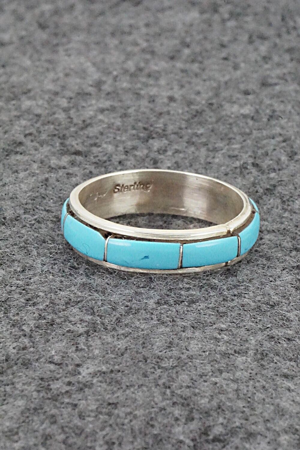 Turquoise & Sterling Silver Inlay Ring - Zenia Kylestewa - Size 11.5