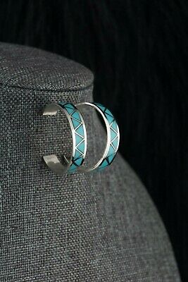 Zuni Turquoise & Sterling Silver Hoop Earrings - Tina Haloo - High Lonesome Trading