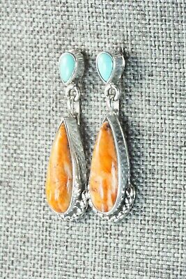 Spiny Oyster, Turquoise & Sterling Silver Earrings -Verley Betone