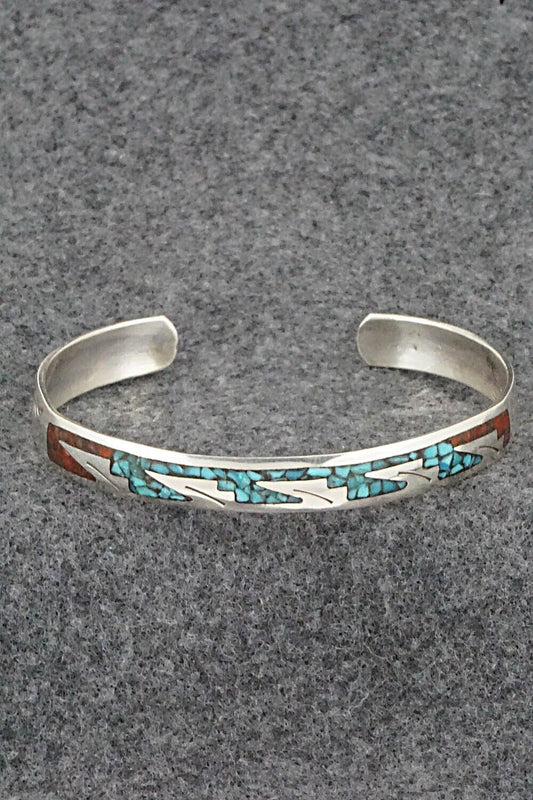 Turquoise, Coral and Sterling Silver Bracelet - Joleen Yazzie