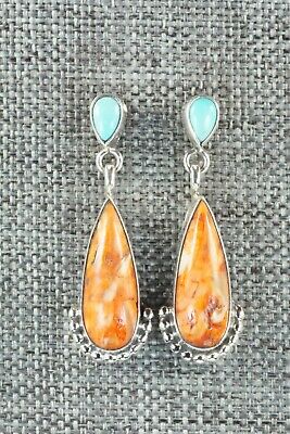 Spiny Oyster, Turquoise & Sterling Silver Earrings -Verley Betone
