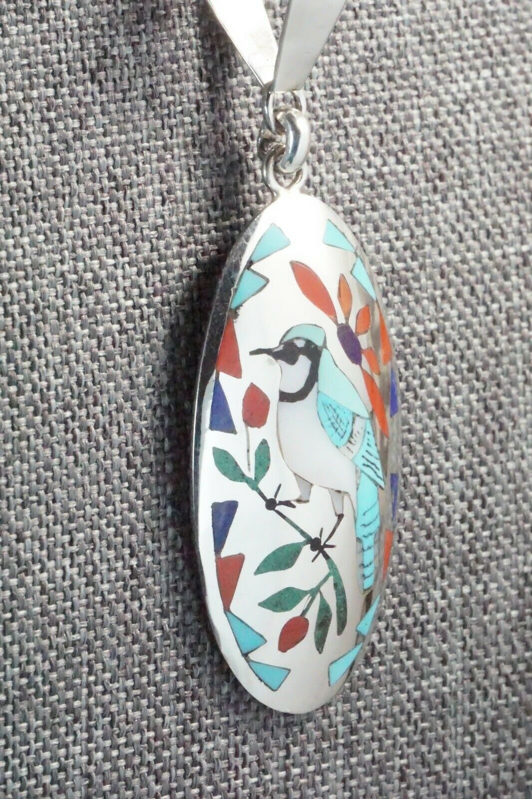 Inlay Turquoise Bluebird & Sterling Silver Pendant - Quintin Quam Sr