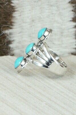 Turquoise & Sterling Silver Ring - Sheena Jack - Size 7.75
