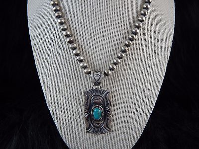 Navajo Sterling Silver Necklace w/ Sterling Silver & Turquoise Pendant - Kevin Billah - High Lonesome Trading