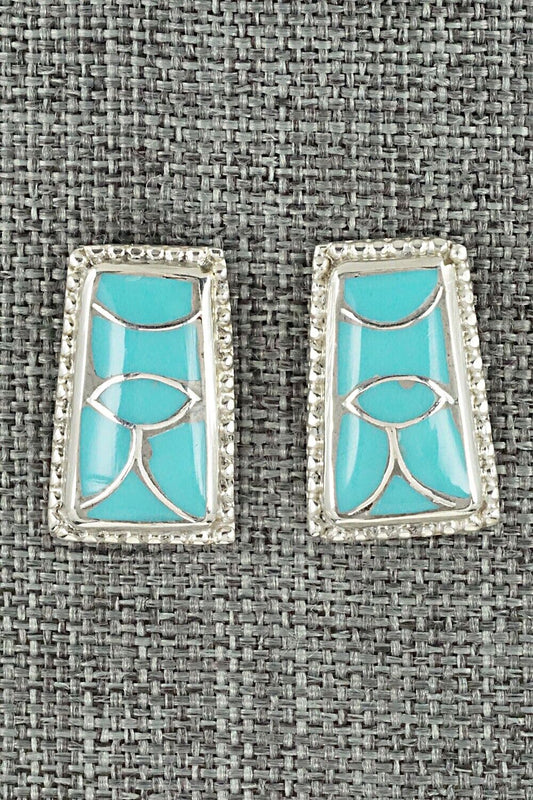 Turquoise & Sterling Silver Inlay Earrings - Karlena Seontewa