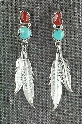 Turquoise, Coral & Sterling Silver Earrings - Annie Spencer