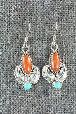 Spiny Oyster, Turquoise & Sterling Silver Earrings - Adelarae Yazzie
