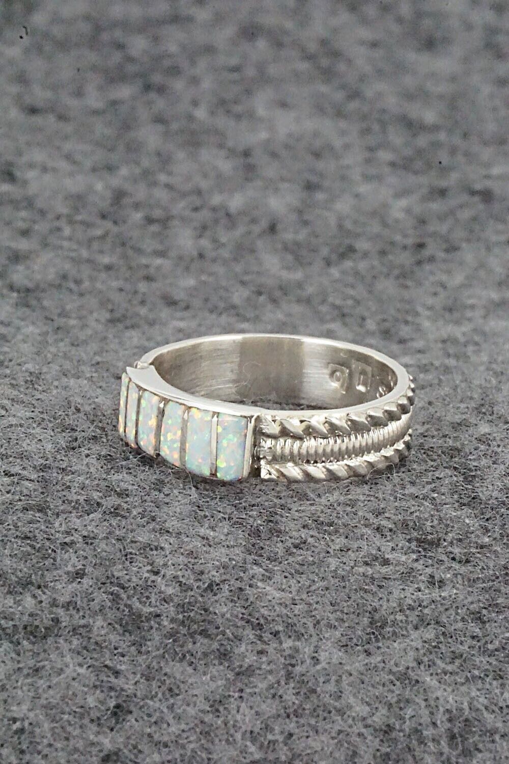 Opalite & Sterling Silver Inlay Ring - Orlando Laweka - Size 7.5