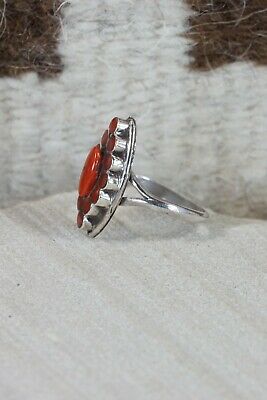 Zuni Coral and Sterling Silver Ring - Nancy Dishta - Size 6.5