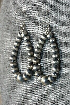 Navajo Sterling Silver Pearl Hoop Earrings - Jan Mariano - High Lonesome Trading