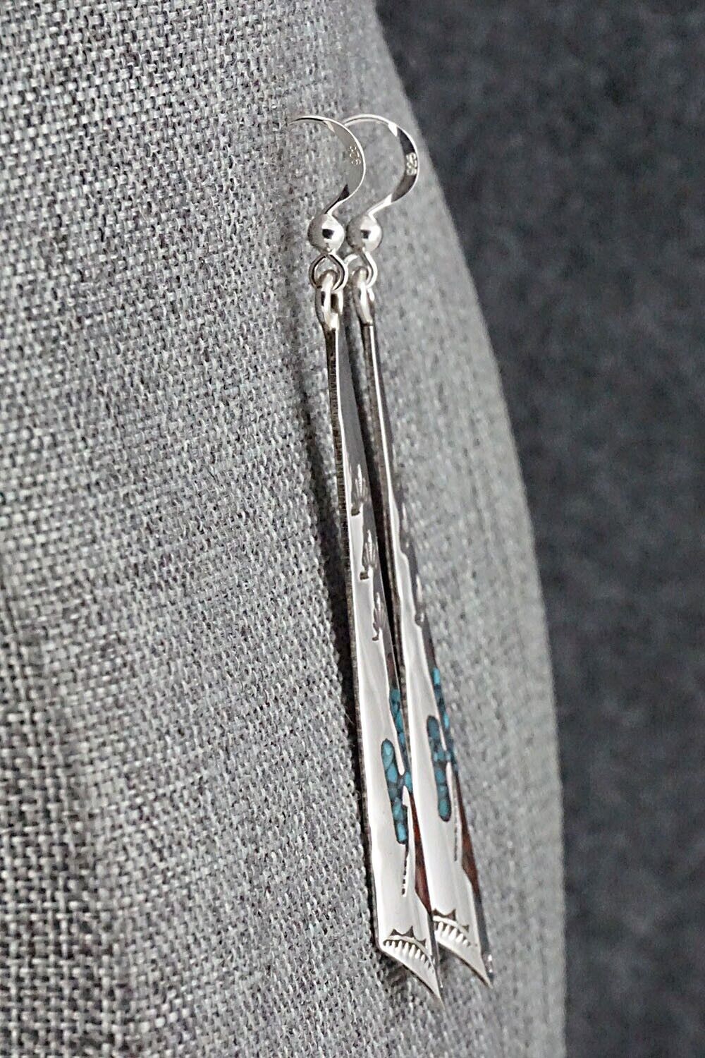 Turquoise, Coral & Sterling Silver Earrings - Jolene Yazzie