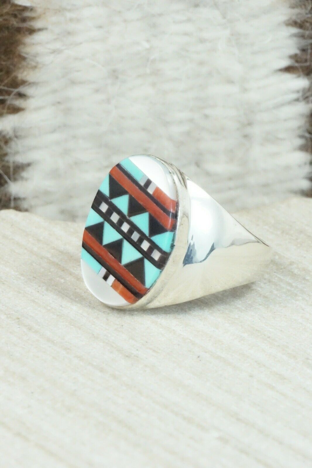 Multi Stone & Sterling Silver Ring - Herbert Kallestewa - Size 9
