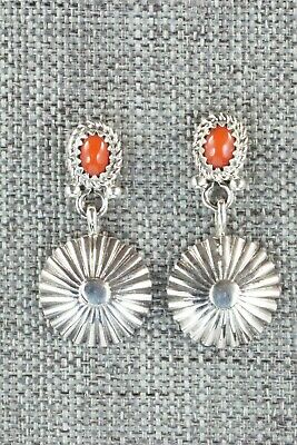 Coral & Sterling Silver Earrings - Adelarae Yazzie