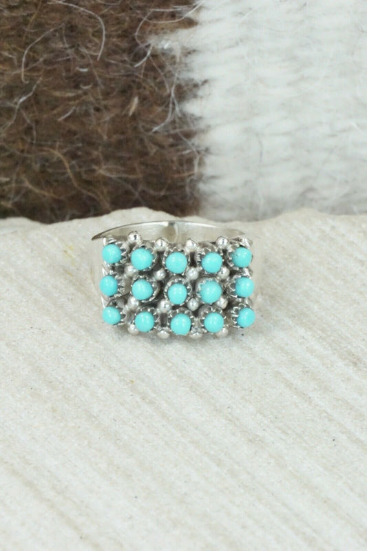 Turquoise & Sterling Silver Ring - April Haloo - Size 5.75