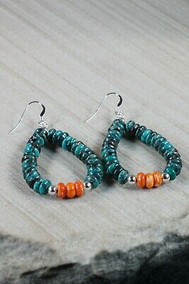 Navajo Turquoise, Spiny Oyster and Sterling Silver Earrings - Native American - High Lonesome Trading