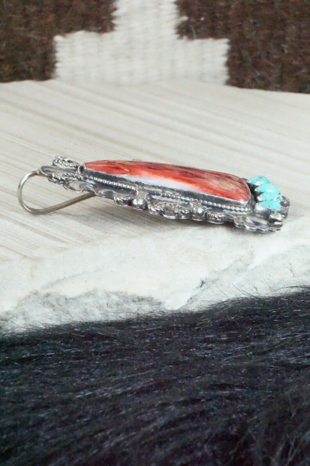 Spiny Oyster, Turquoise & Sterling Silver Pendant - Shawn Cayatineto