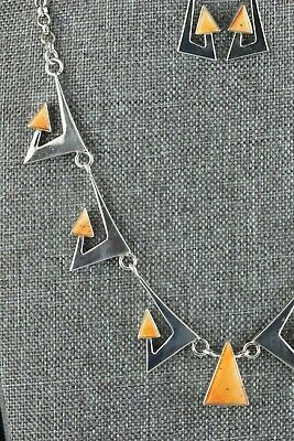 Spiny Oyster & Sterling Silver Necklace and Earrings Set - Ronnie Henry - Navajo - High Lonesome Trading
