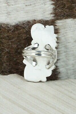 Turquoise, Coral & Sterling Silver Ring - Shirley Largo - Size 9