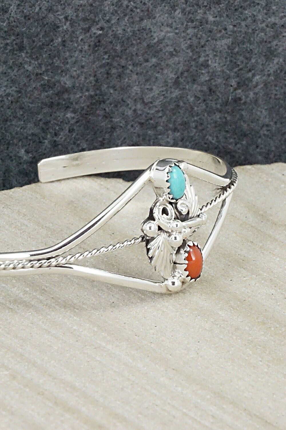 Turquoise, Coral & Sterling Silver Bracelet - William Begay