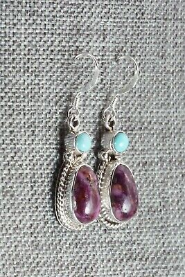 Turquoise, Spiny Oyster & Sterling Silver Earrings - Gary Shorty