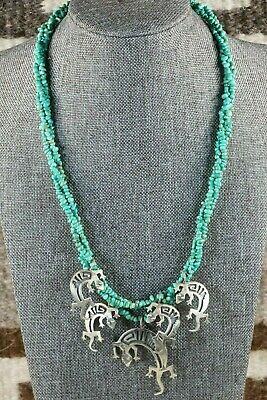Navajo Turquoise Necklace and Sterling Silver Lizards - Charlie Bowie - High Lonesome Trading