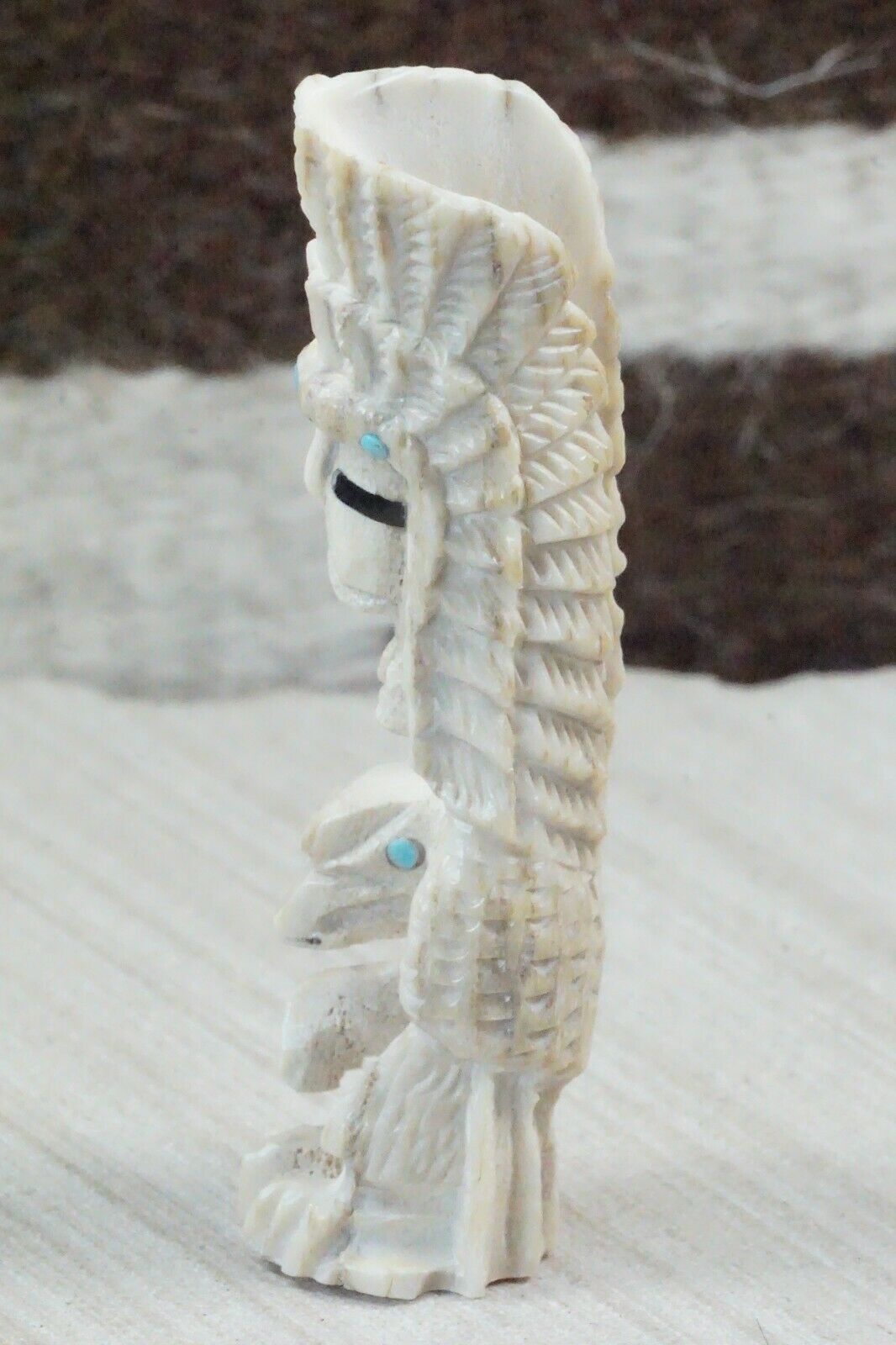 Chief & Eagle Zuni Fetish Carving - Jerrold Lahaleon