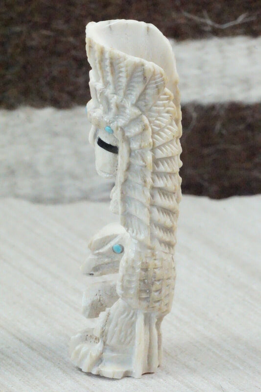 Chief & Eagle Zuni Fetish Carving - Jerrold Lahaleon
