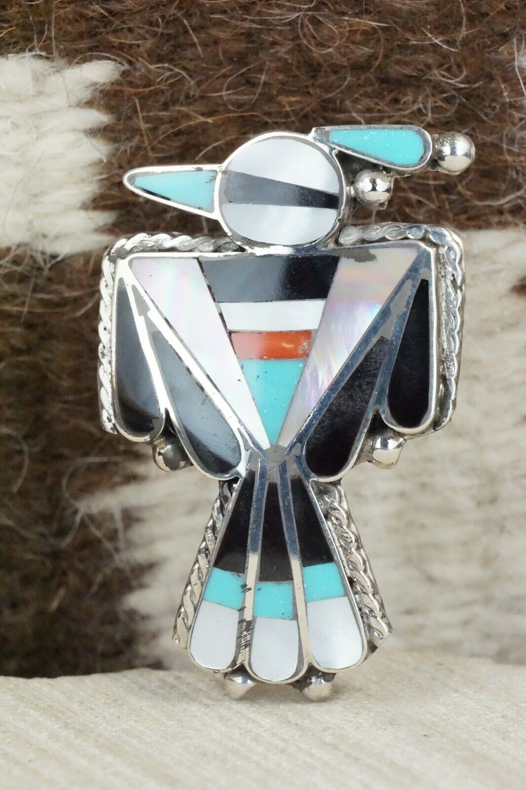 Multi Stone & Sterling Silver Inlay Ring - Delgar Cellicion - Size 5.75