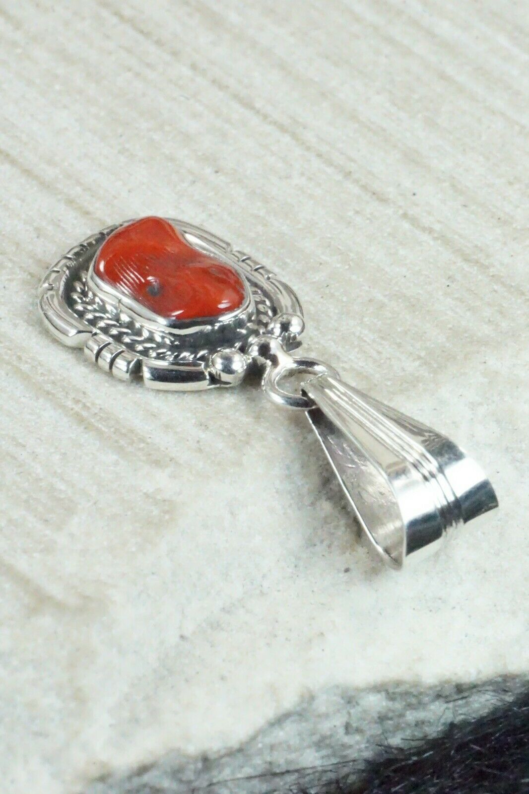 Coral & Sterling Silver Pendant - Samuel Yellowhair
