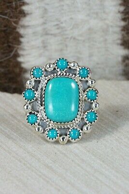 Navajo Turquoise and Sterling Silver Ring - Roberta Begay - Size 8.75
