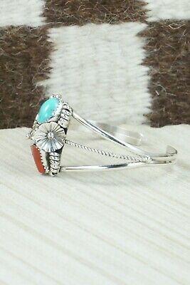Turquoise, Coral & Sterling Silver Bracelet - Michael Calladitto
