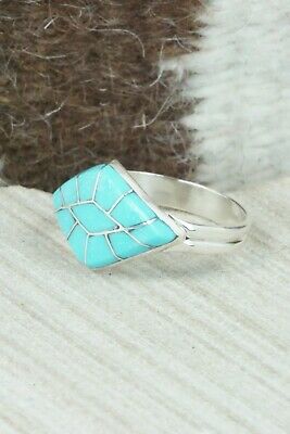 Turquoise & Sterling Silver Inlay Ring - Constance Epaloose - Size 12