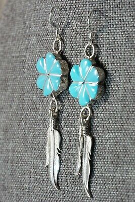 Zuni Turquoise & Sterling Silver Flower Earrings - Jonathan Besselente