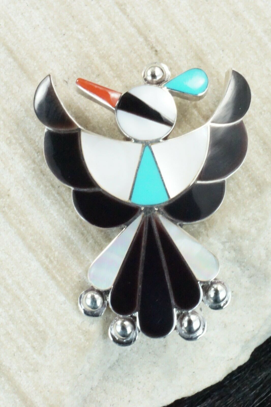 Multi Stone & Sterling Silver Inlay Pendant/ Pin - Leavus Ahiyite