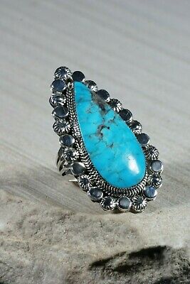 Navajo Turquoise and Sterling Silver Ring - Gregg Yazzie - Size 7.75 - High Lonesome Trading