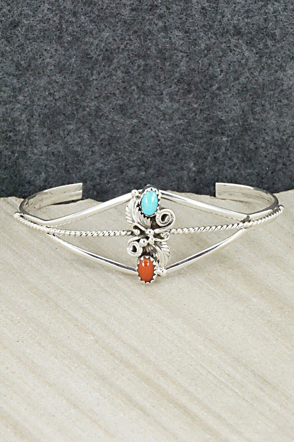 Turquoise, Coral & Sterling Silver Bracelet - William Begay