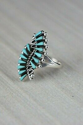 Zuni Turquoise and Sterling Silver Ring - Zigmond Peina - Size 8.5 - High Lonesome Trading