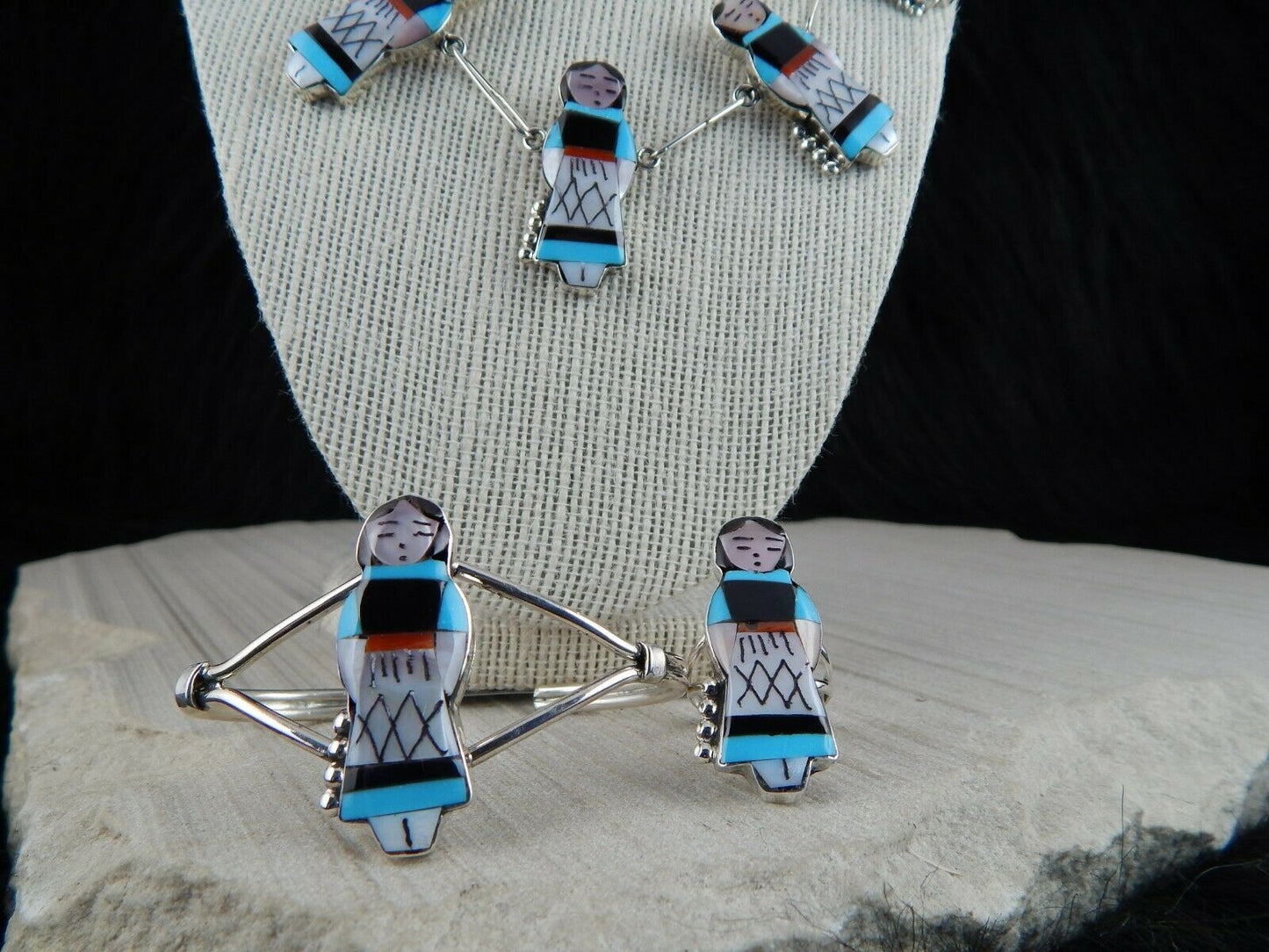 Zuni Turquoise Inlay Maiden Jewelry Set - Joyce Waseta - High Lonesome Trading