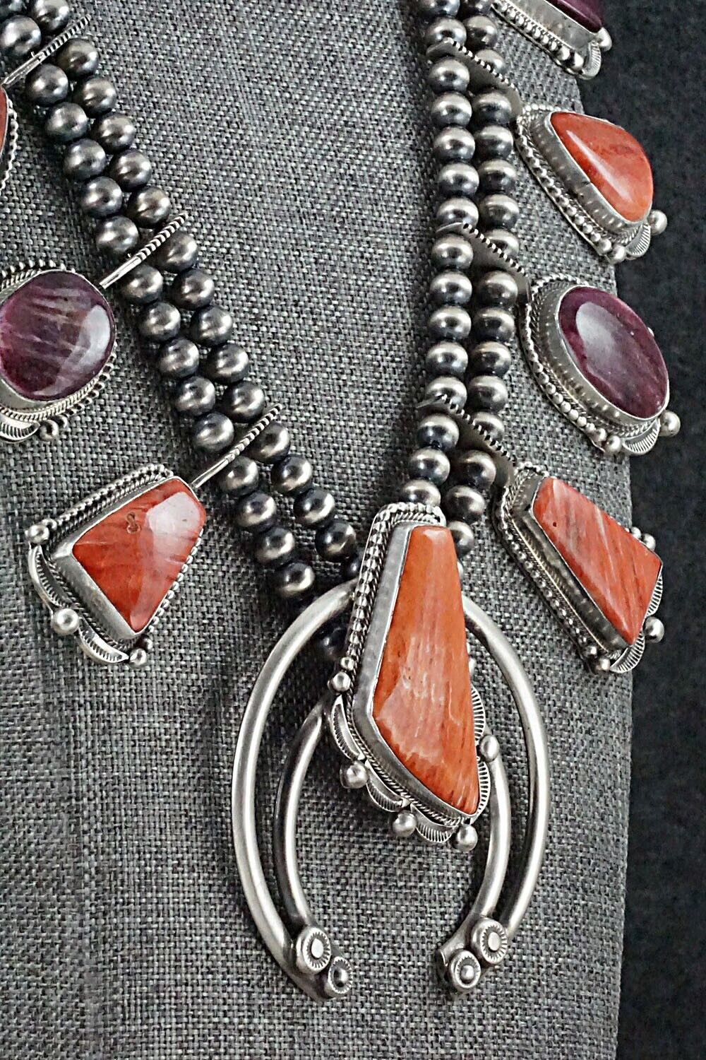 Spiny Oyster & Sterling Silver Squash Blossom Set - Tom Lewis