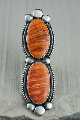 Navajo Spiny Oyster and Sterling Silver Ring - Readda Begay - Size 8.5 - High Lonesome Trading