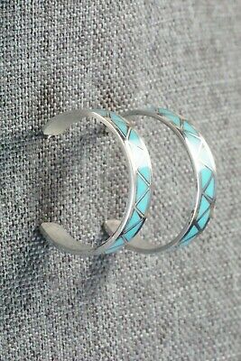 Turquoise & Sterling Silver Hoop Earrings - Tina Haloo - High Lonesome Trading